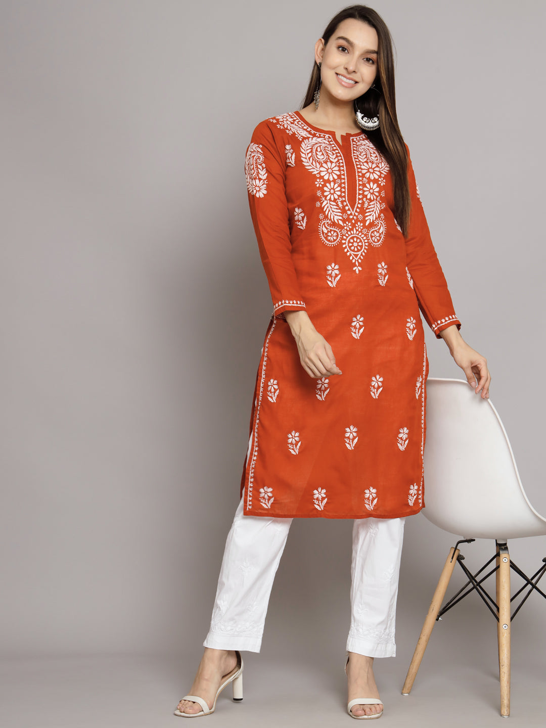 Hand Embroidered Chikankari  Cotton Straight Kurta- PC3561