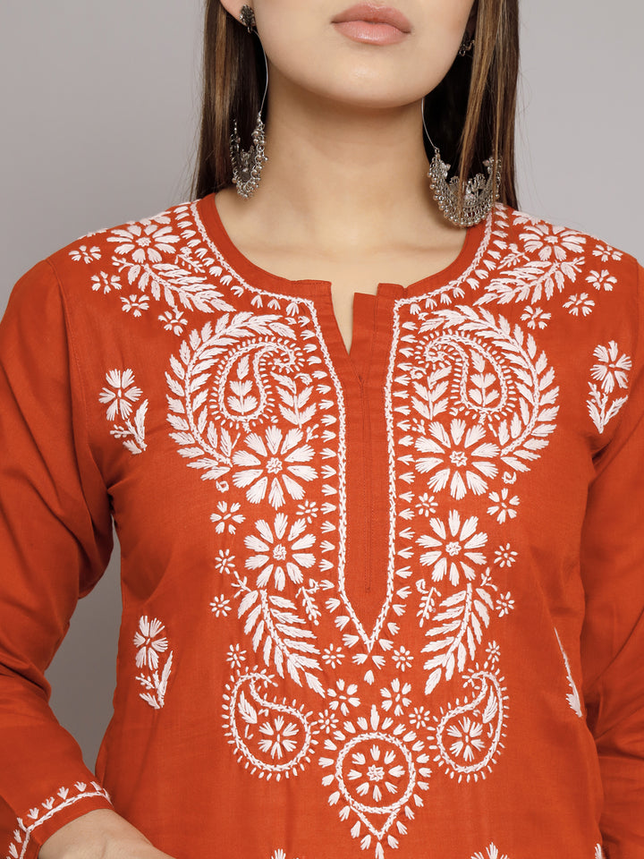 Hand Embroidered Chikankari  Cotton Straight Kurta- PC3561