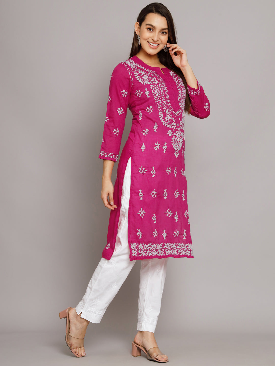 Chikankari Hand Embroidered Cotton Straight Kurta-PC3438