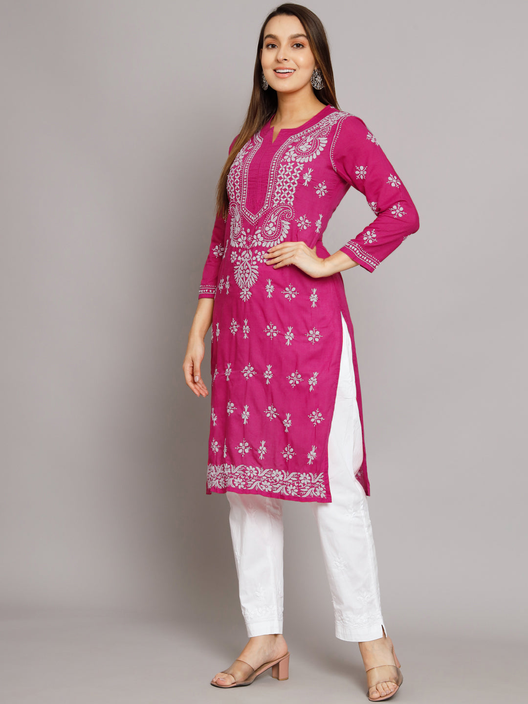 Chikankari Hand Embroidered Cotton Straight Kurta-PC3438