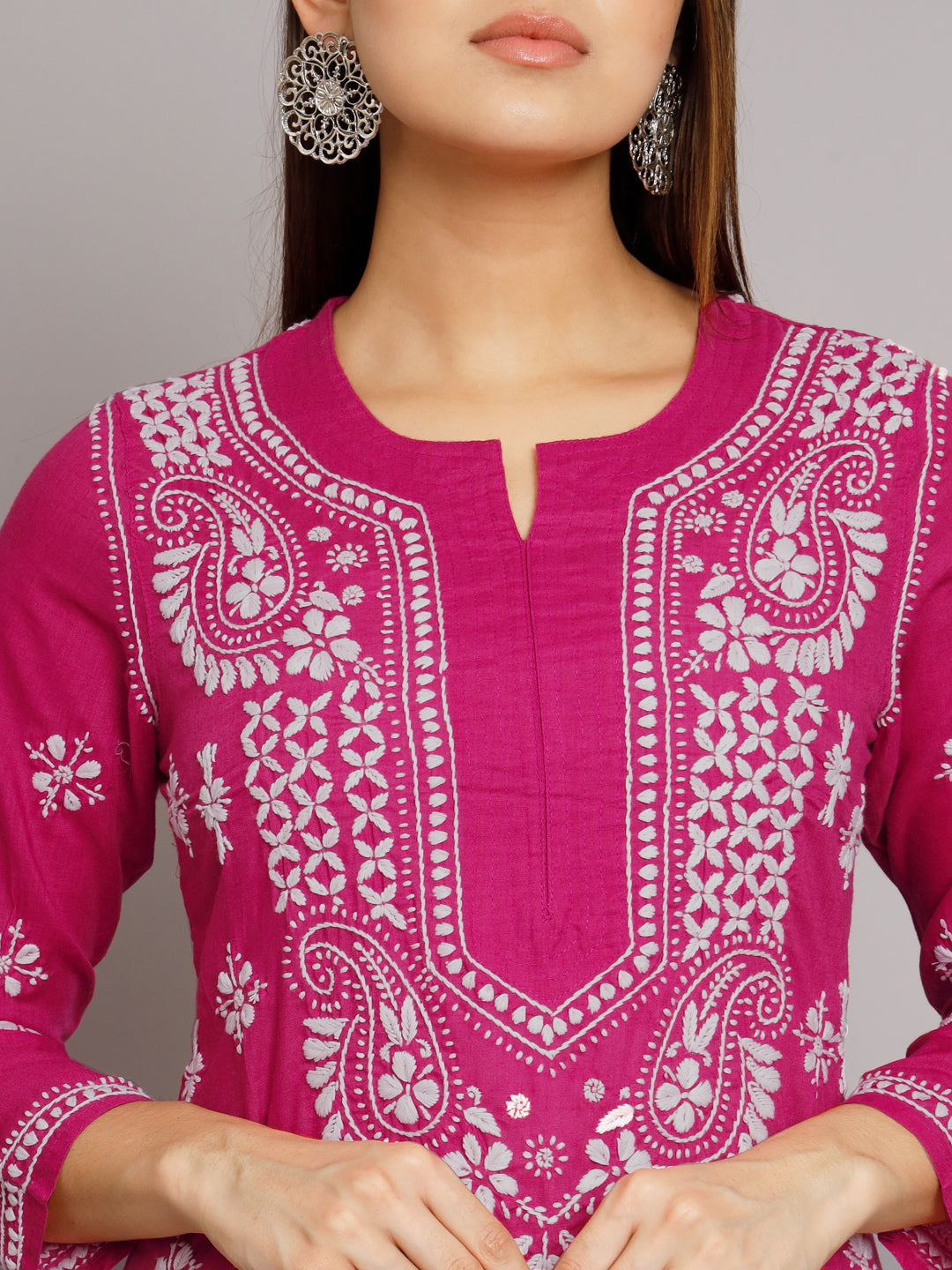 Chikankari Hand Embroidered Cotton Straight Kurta-PC3438