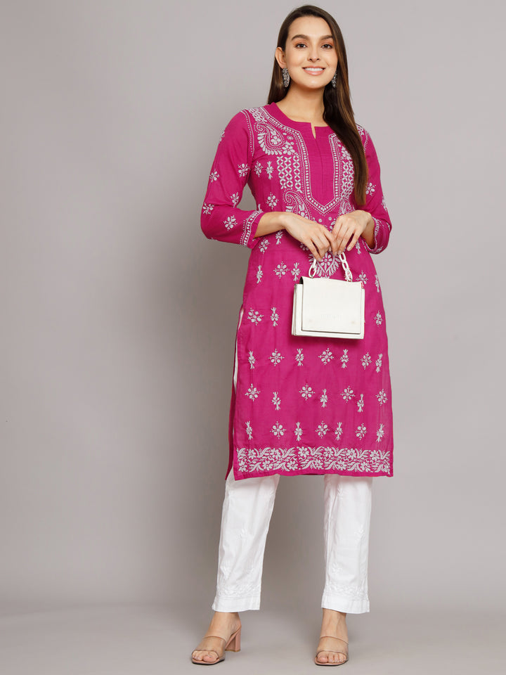 Chikankari Hand Embroidered Cotton Straight Kurta-PC3438