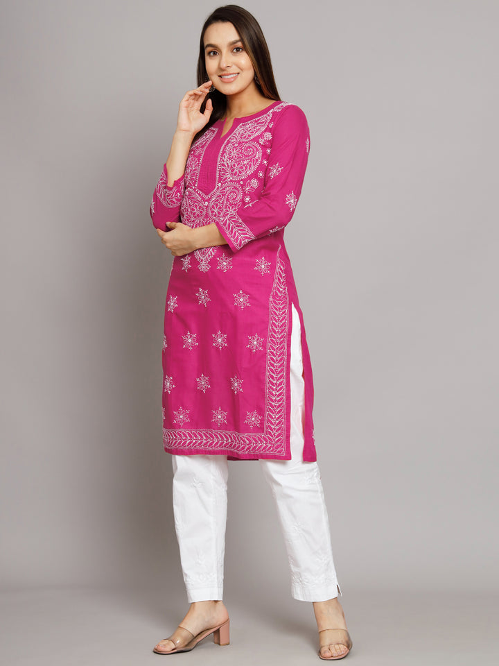 Hand Embroidered Cotton Straight Kurta-PC3435