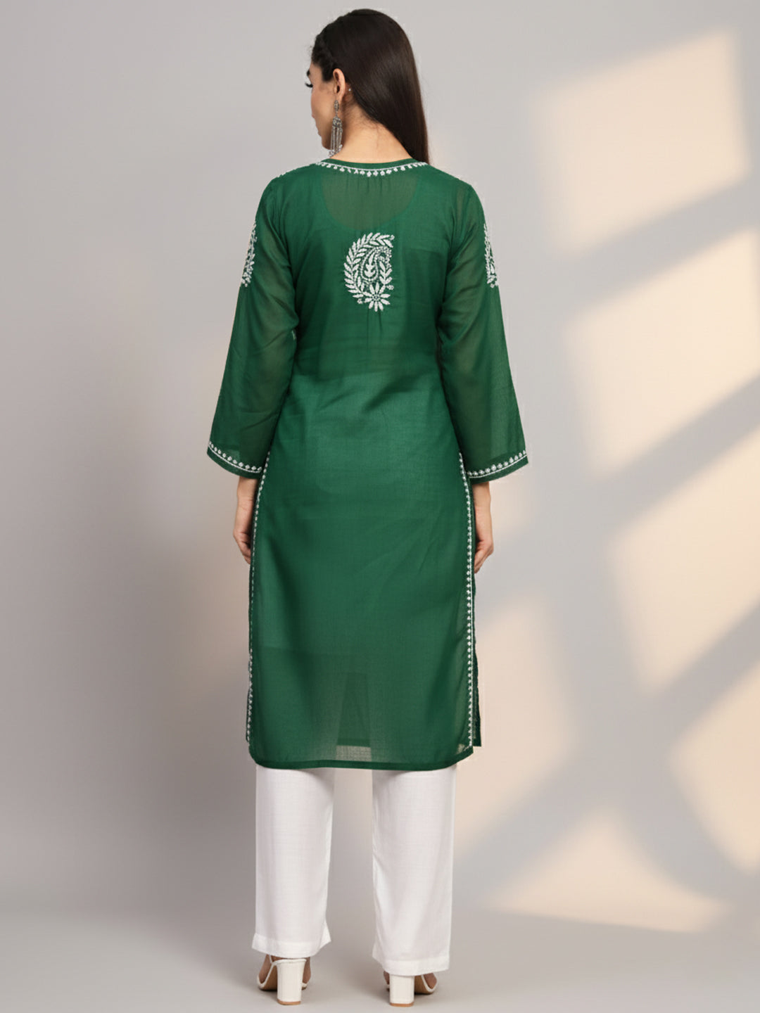 Hand Embroidered Chikankari Cotton Straight Kurta-PC3561