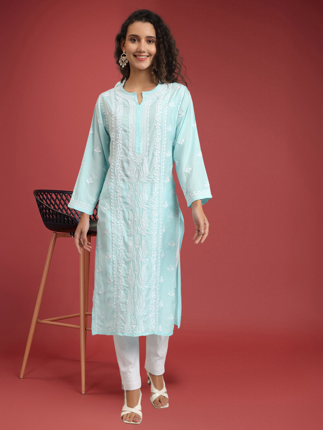 Hand Embroidered Chikankari Modal Straight Kurta- PC4052