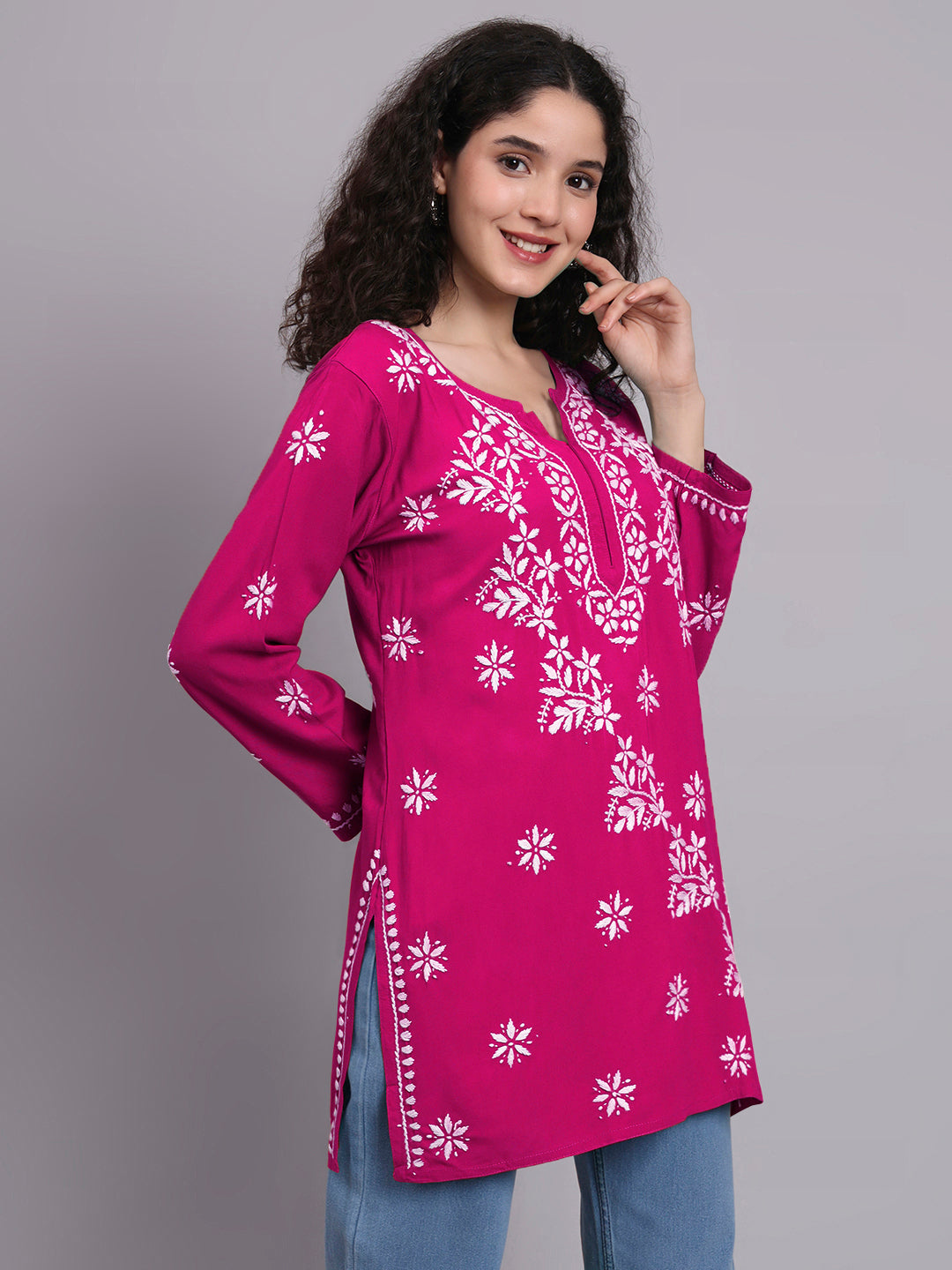 Women Hand Embroidered Chikankari Rayon Kurti PC4071