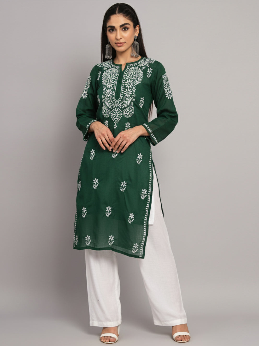 Hand Embroidered Chikankari Cotton Straight Kurta-PC3561