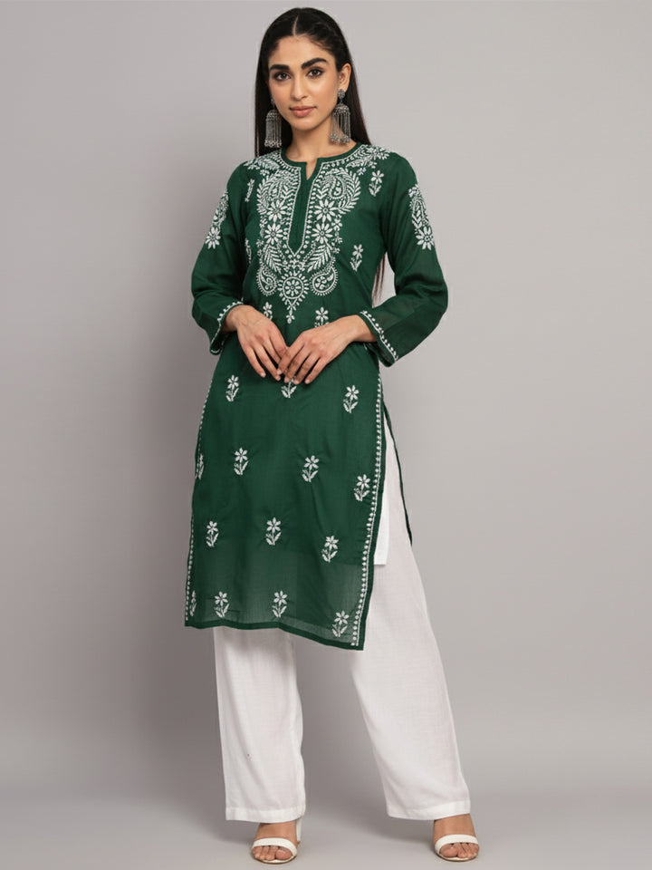Hand Embroidered Chikankari Cotton Straight Kurta-PC3561