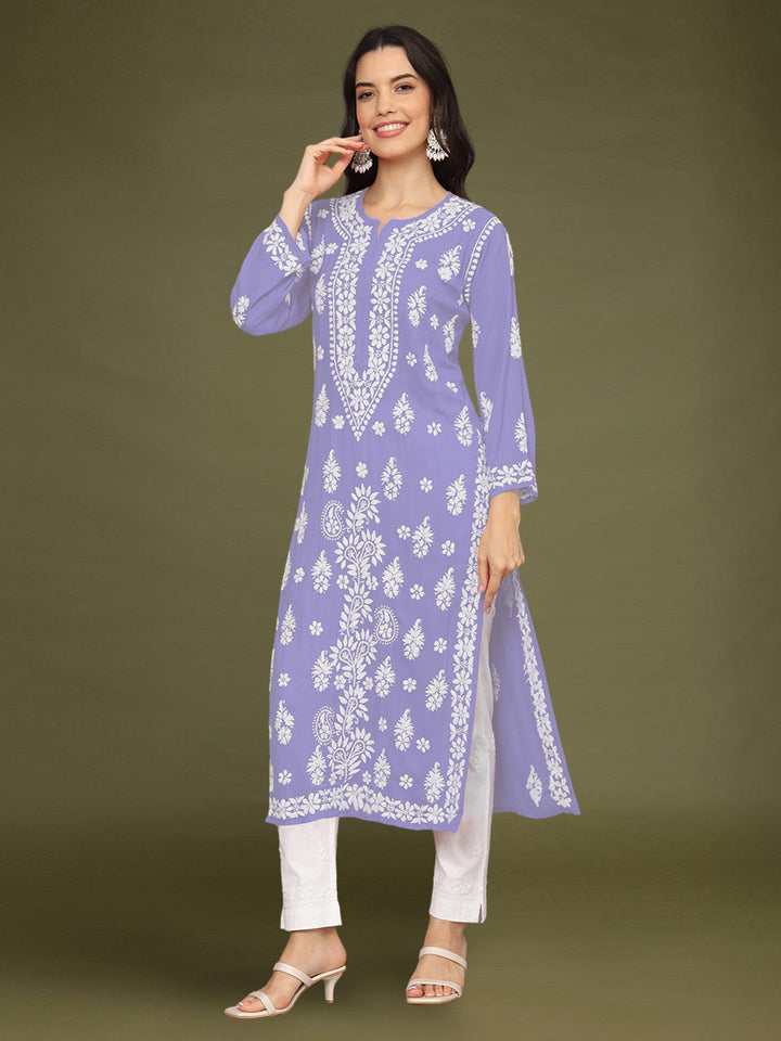 Hand Embroidered Chikankari Modal Straight Kurta- PC4042 Lavender