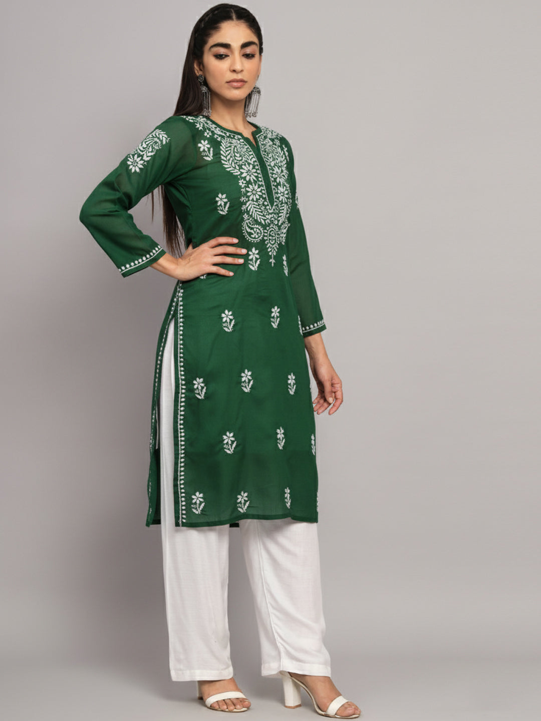 Hand Embroidered Chikankari Cotton Straight Kurta-PC3561