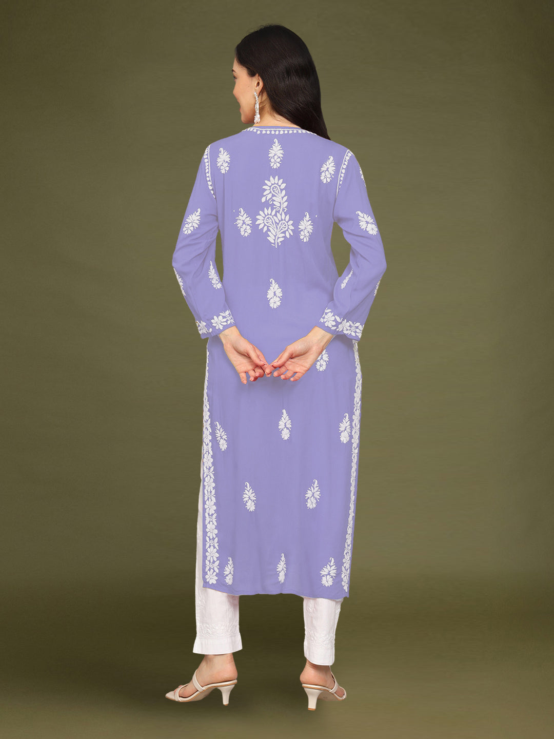 Hand Embroidered Chikankari Modal Straight Kurta- PC4042 Lavender
