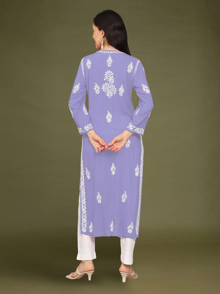 Hand Embroidered Chikankari Modal Straight Kurta- PC4042 Lavender
