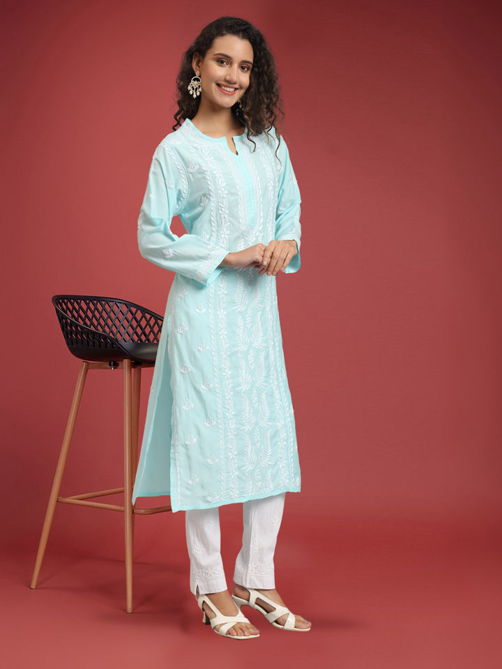 Hand Embroidered Chikankari Modal Straight Kurta- PC4052