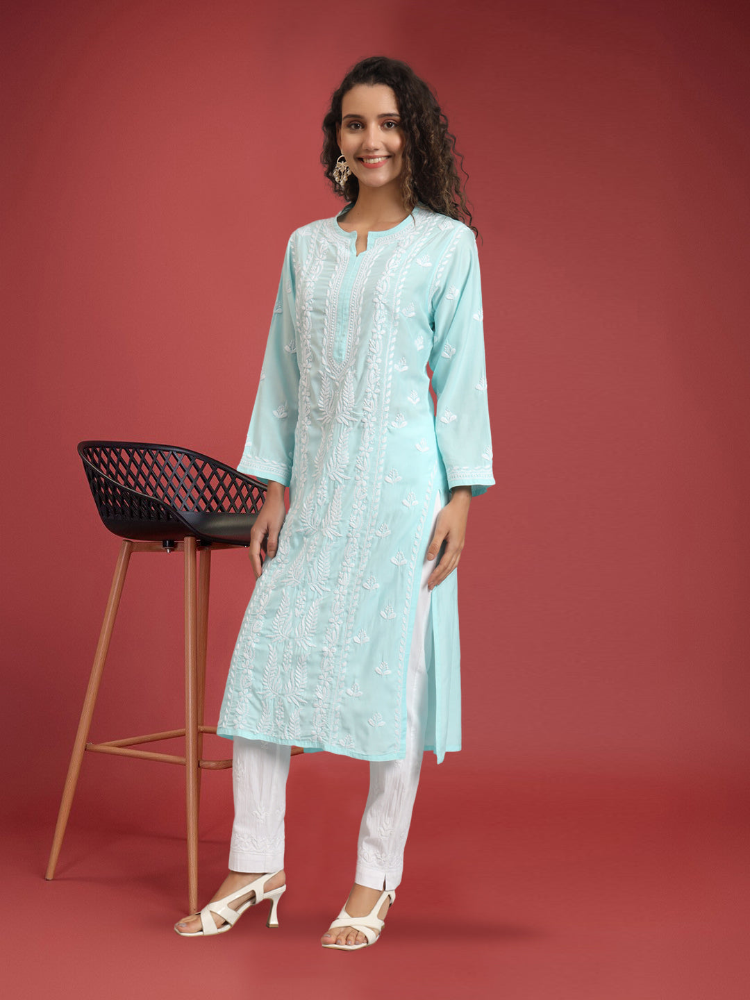 Hand Embroidered Chikankari Modal Straight Kurta- PC4052