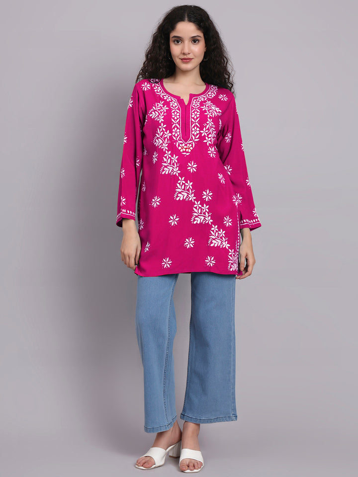 Women Hand Embroidered Chikankari Rayon Kurti PC4071