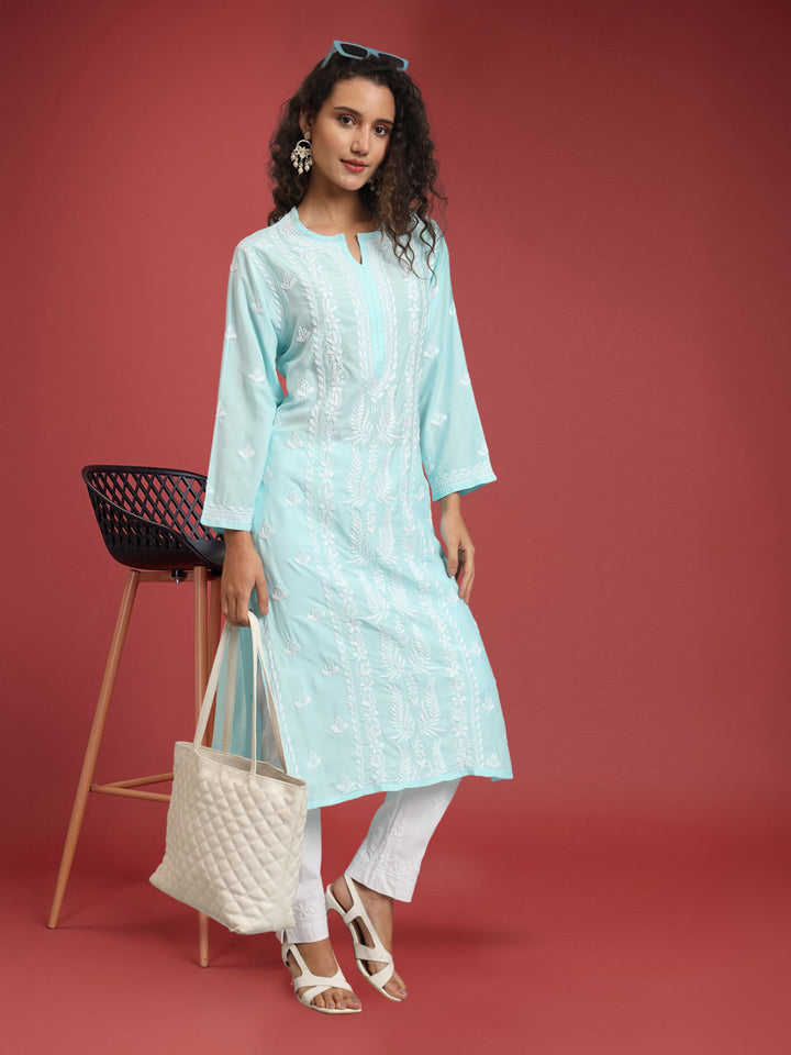 Hand Embroidered Chikankari Modal Straight Kurta- PC4052