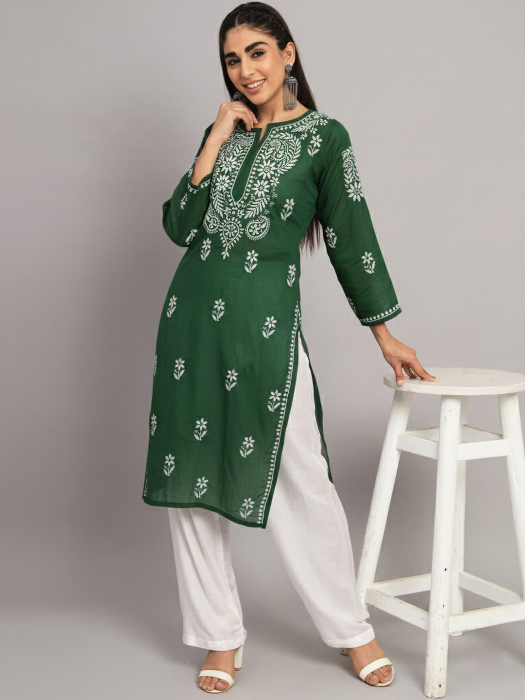 Hand Embroidered Chikankari Cotton Straight Kurta-PC3561