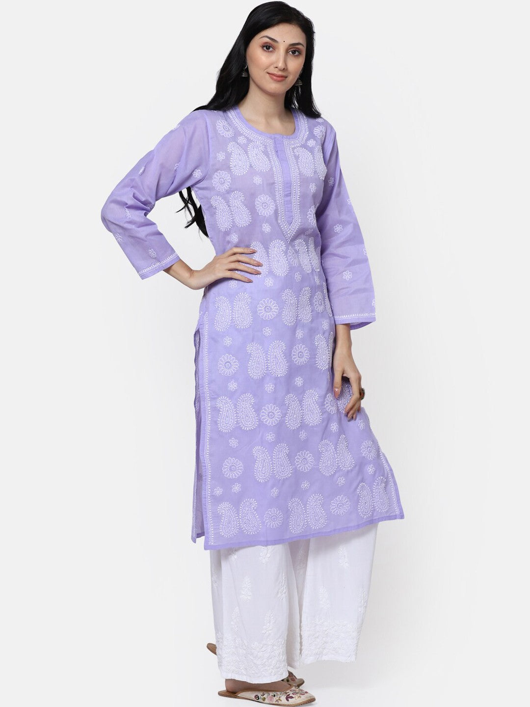 Hand Embroidered Chikankari Cotton Straight Kurta- PC3495