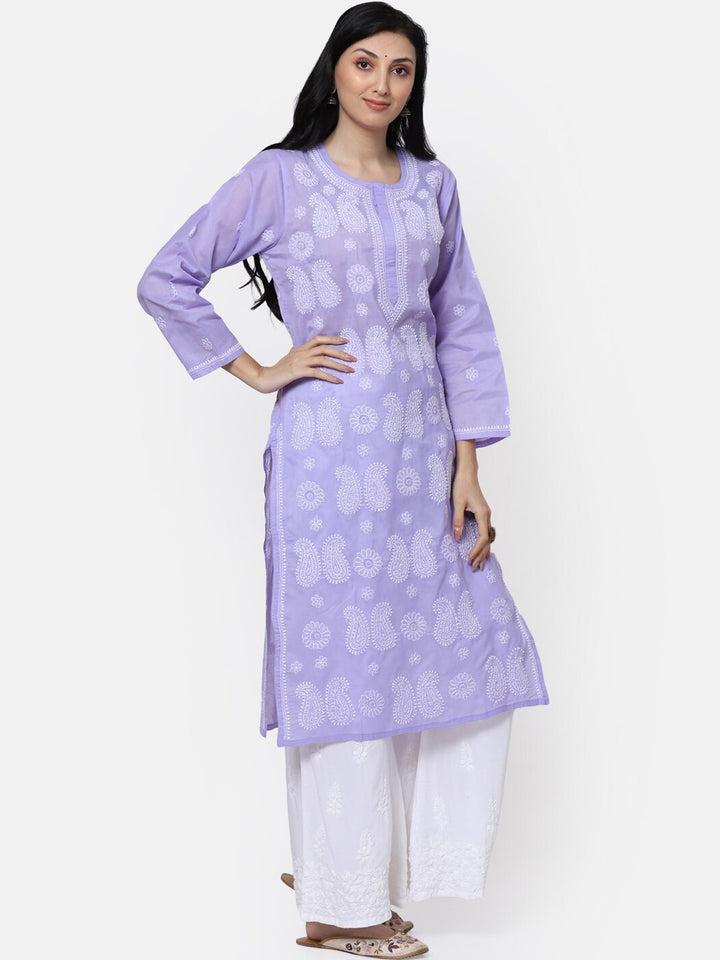 Hand Embroidered Chikankari Cotton Straight Kurta- PC3495