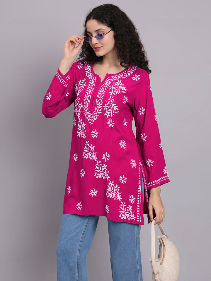 Women Hand Embroidered Chikankari Rayon Kurti PC4071