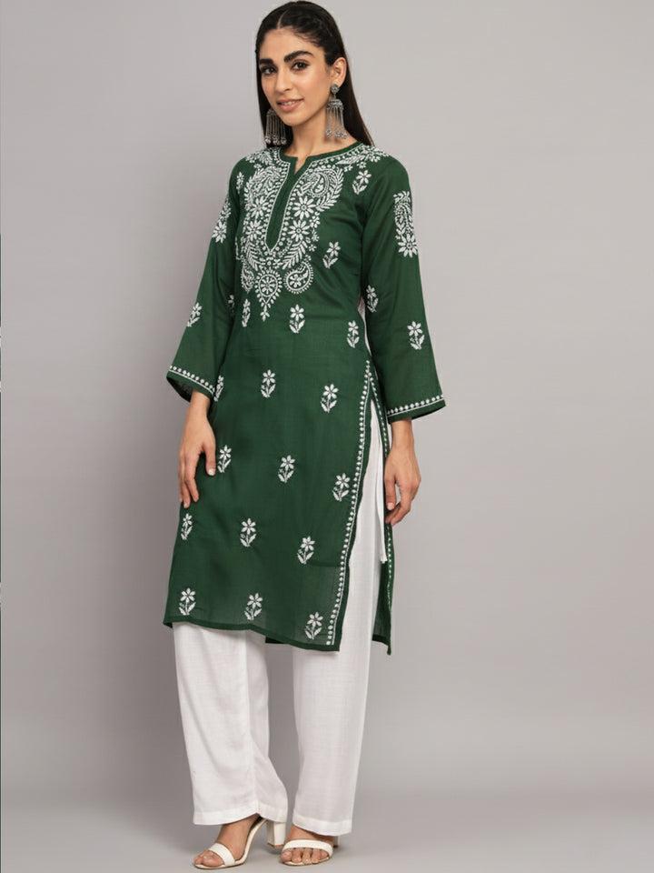 Hand Embroidered Chikankari Cotton Straight Kurta-PC3561