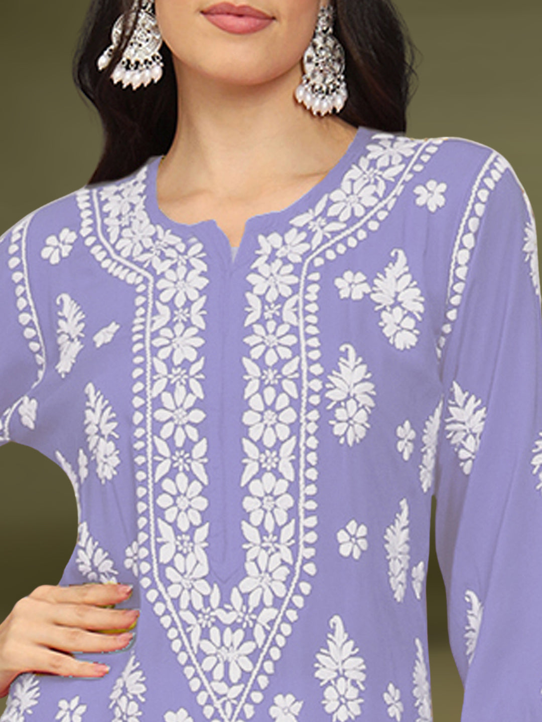 Hand Embroidered Chikankari Modal Straight Kurta- PC4042 Lavender