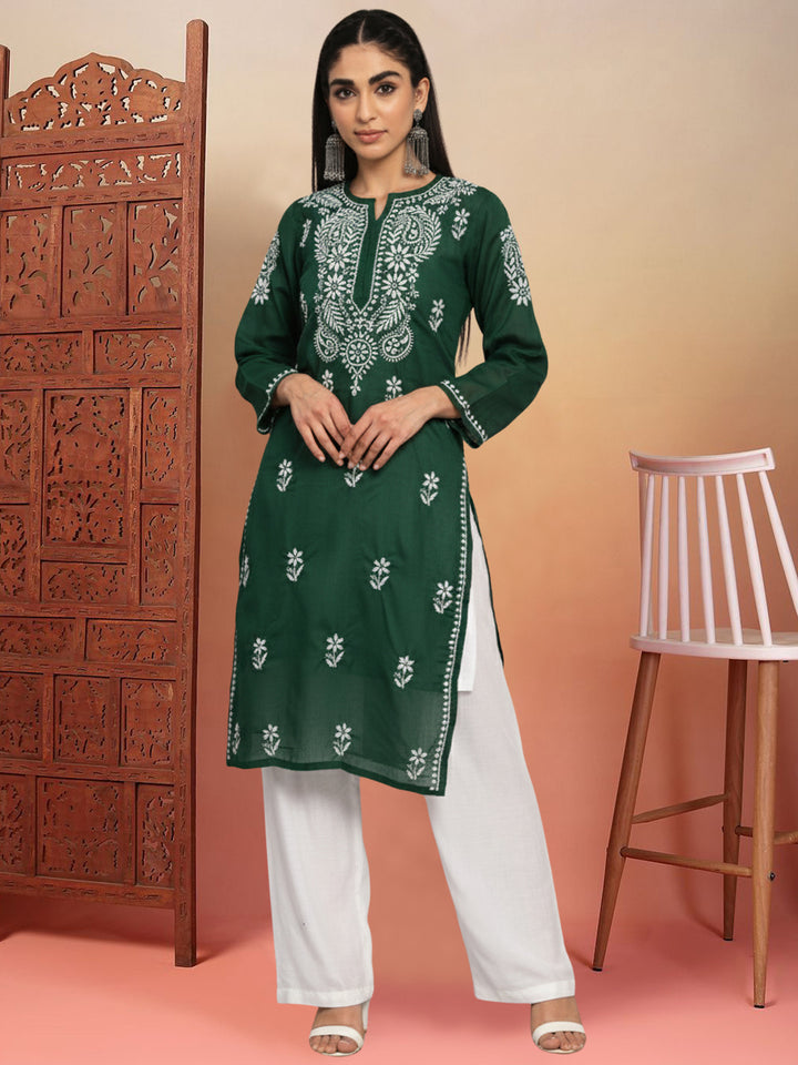 Hand Embroidered Chikankari Cotton Straight Kurta-PC3561
