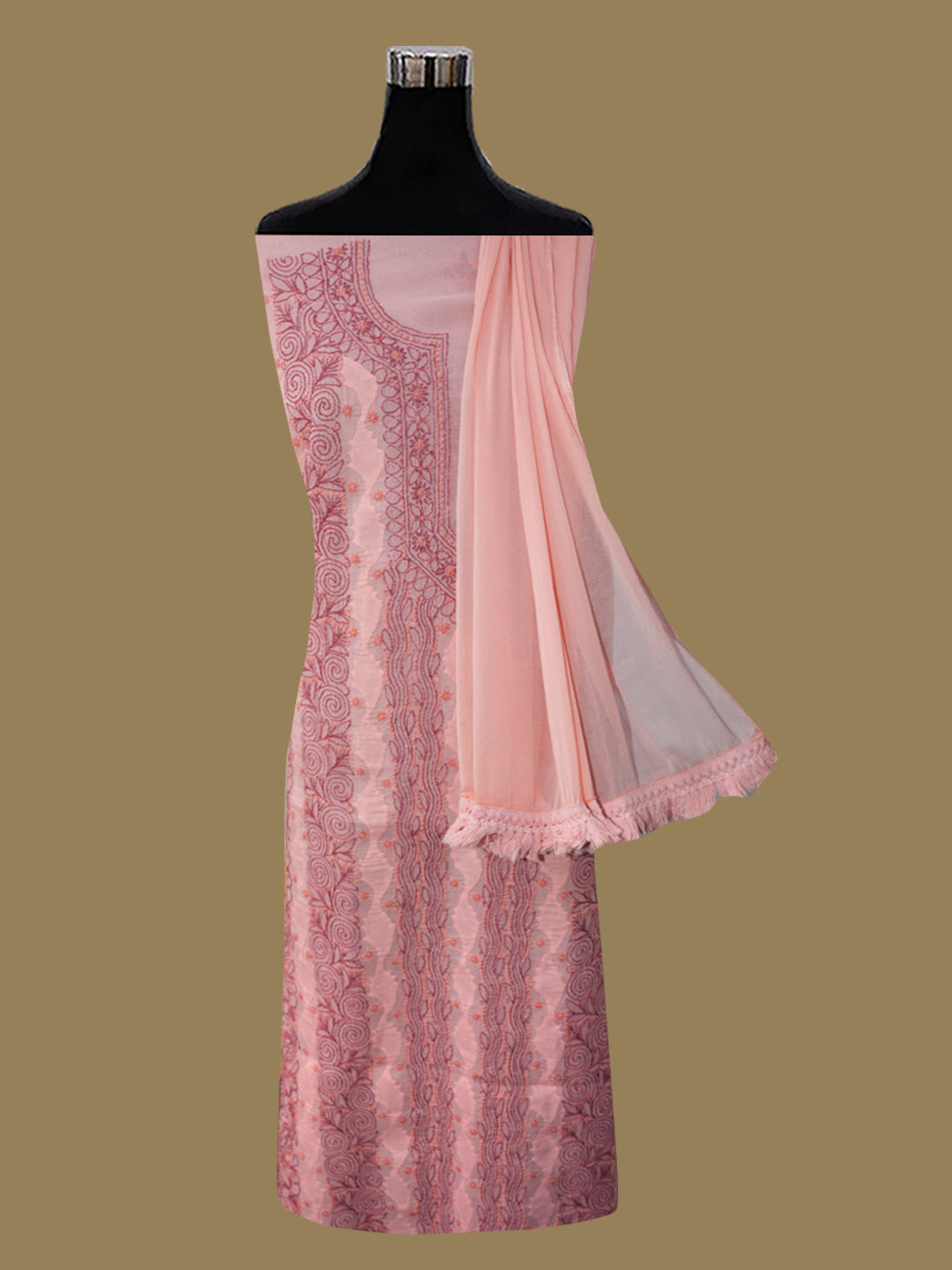 Women Hand Embroidered Chikankari Cotton Dressmaterial PC4120-DUSTYROSE