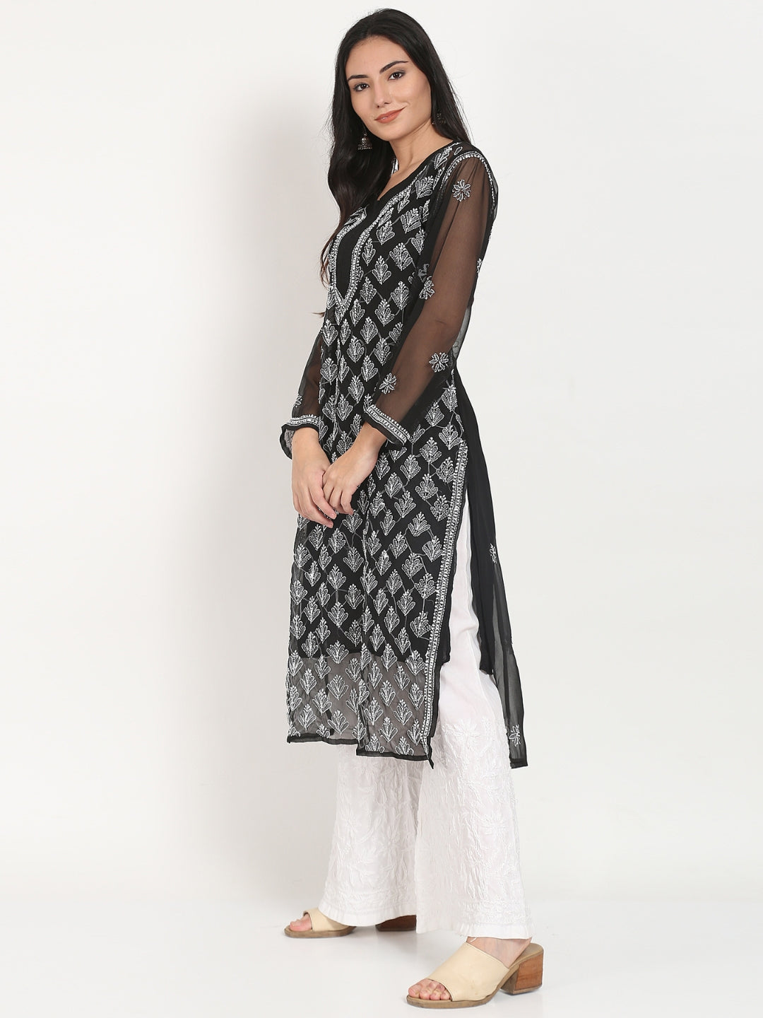 Hand Embroidered Chikankari Georgette Straight Kurta With Matching Slip- PC3484