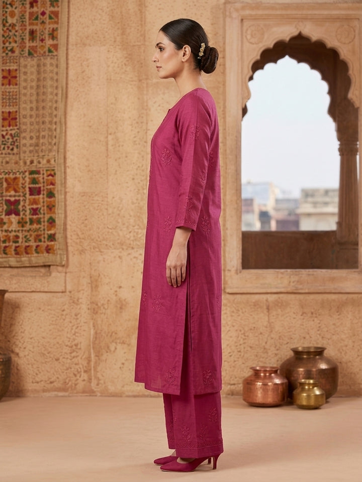 Women Hand Embroidered Chikankari Chanderi Kurta Set PC4119KS
