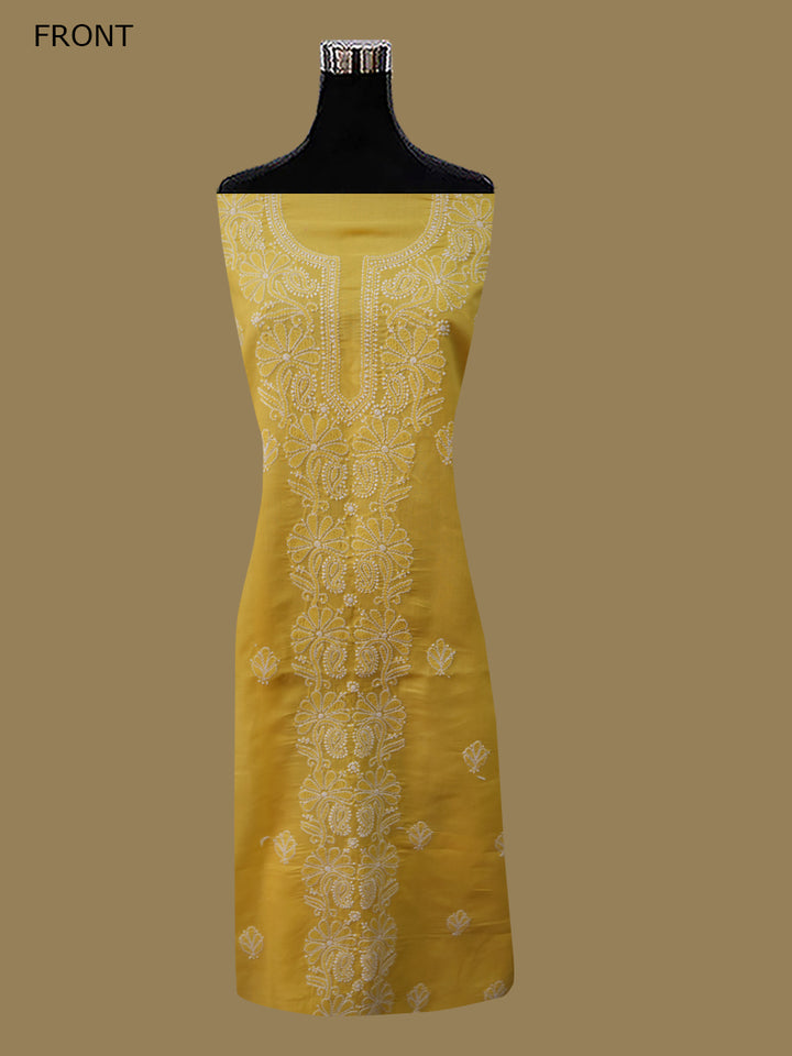 Women Hand Embroidered Chikankari Cotton Dressmaterial PCSCU00104FS-DARKYELLOW