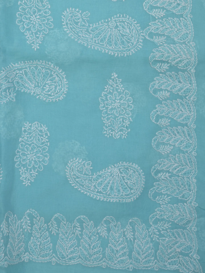 Hand Embroidered Chikankari Cotton Saree PCSAR02 Blue