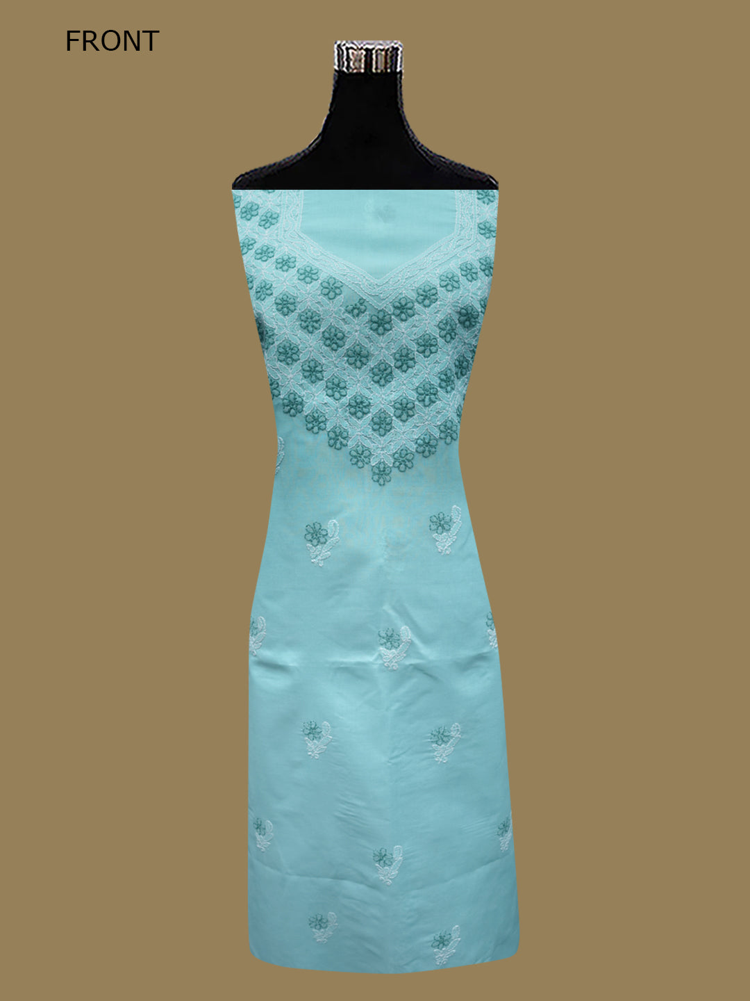 Women Hand Embroidered Chikankari Cotton Dressmaterial PCSCU00102FS-Seagreen