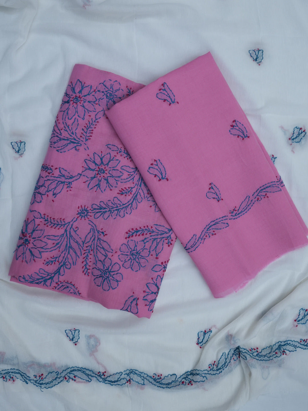 women hand embroidered chikankari cotton dressmaterial PC4120-HOTPINK4