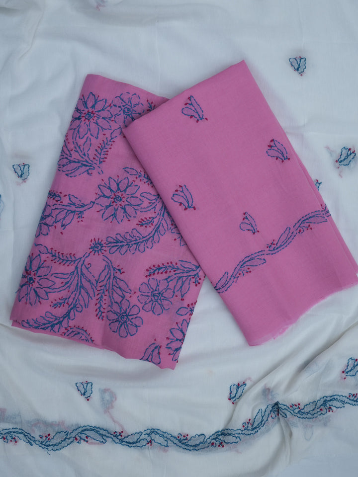 women hand embroidered chikankari cotton dressmaterial PC4120-HOTPINK4