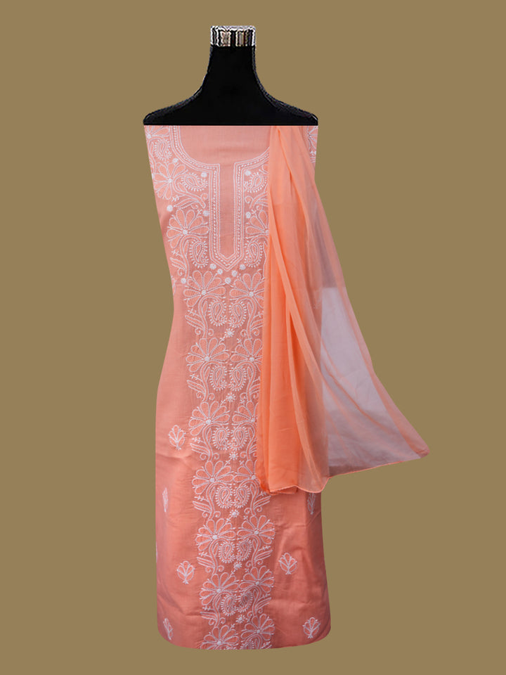 Women Hand Embroidered Chikankari Cotton Dressmaterial PCSCU00104FS-Darkpeach