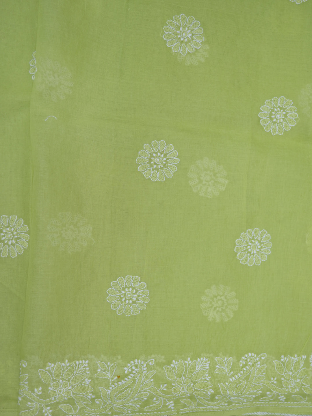 Hand Embroidered Chikankari Cotton Saree PCSAR02 Lightgreen