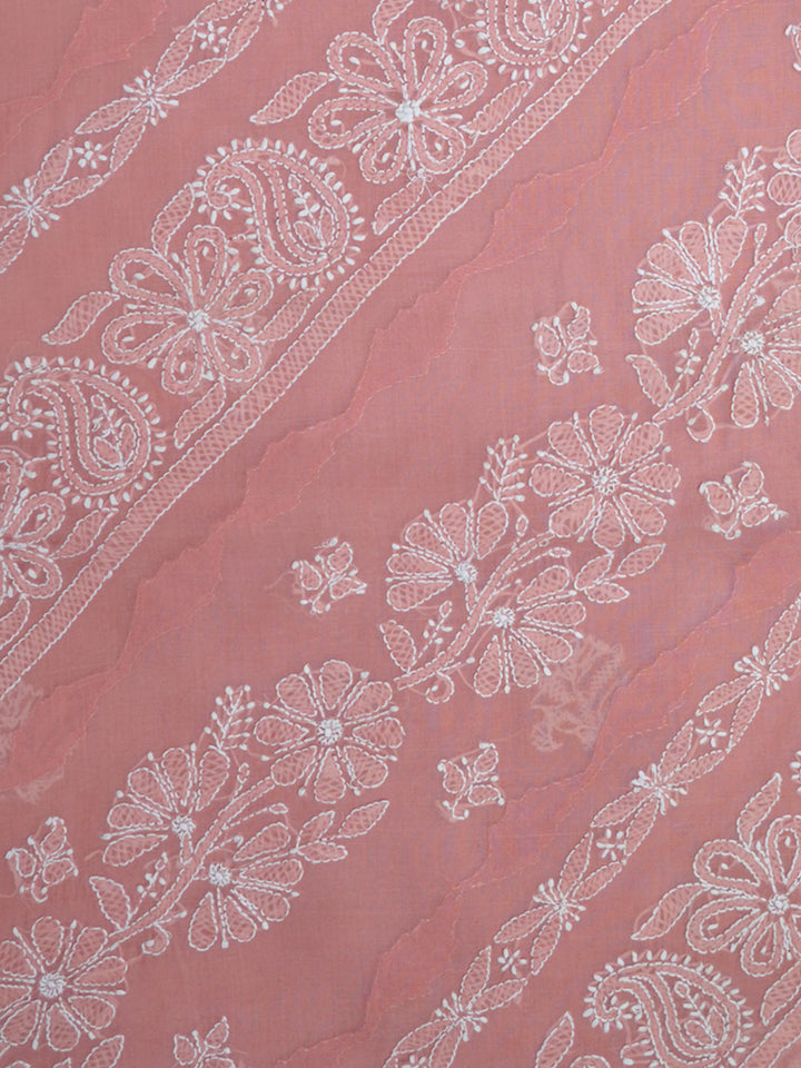 women hand embroidered chikankari cotton dressmaterial PC4120-DARKPEACH22
