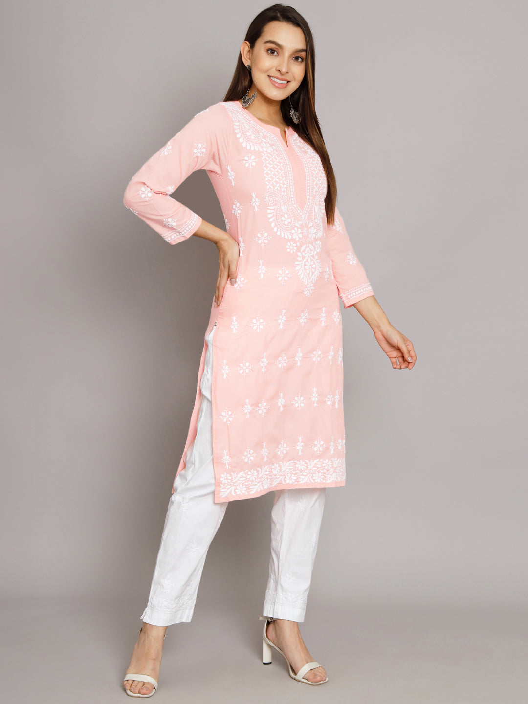 Chikankari Hand Embroidered Cotton Straight Kurta-PC3438