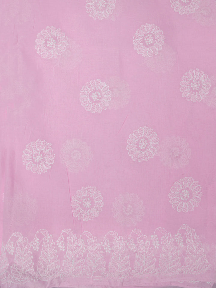 Hand Embroidered Chikankari Cotton Saree PCSAR02 Babypink