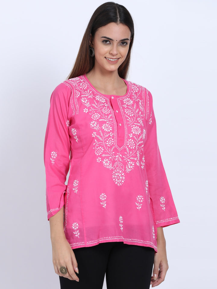 Women Hand Embroidered Chikankari Cotton Kurti-STV115