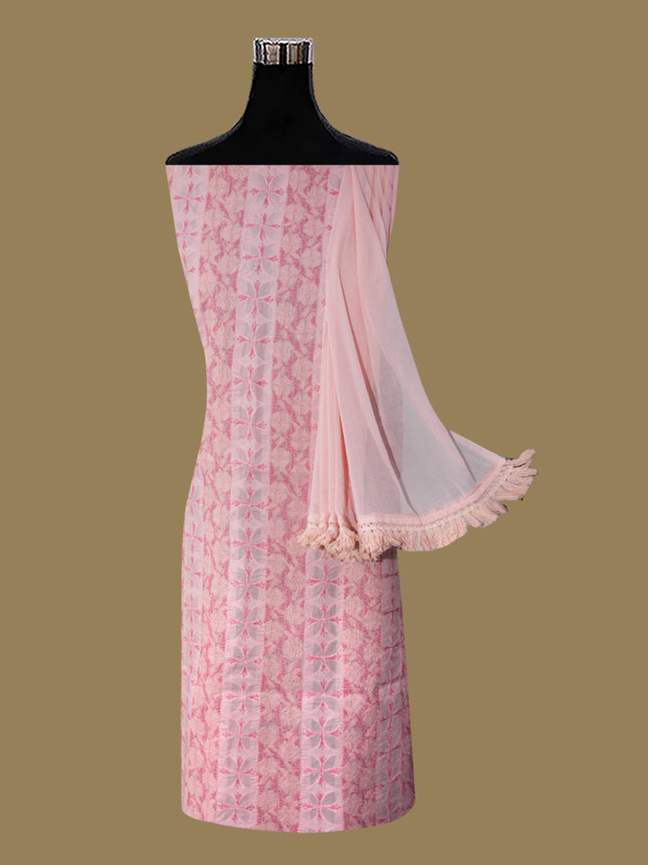 Women Hand Embroidered Chikankari Cotton Dressmaterial PC4120-CORALPINK