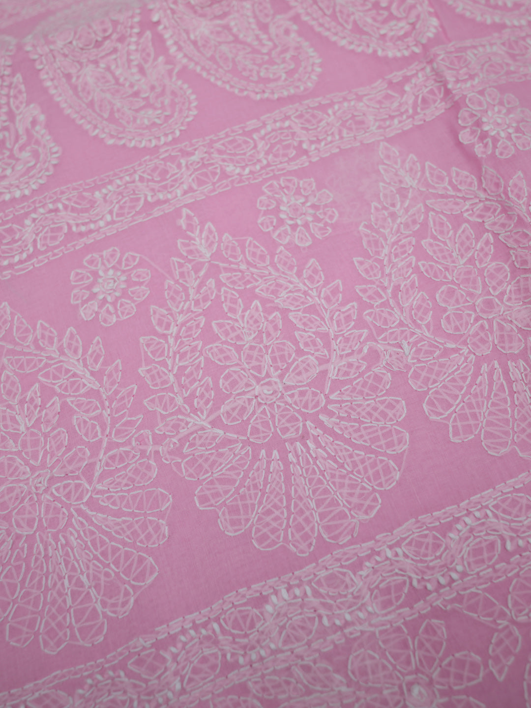 Hand Embroidered Chikankari Cotton Saree PCSAR02 Pink