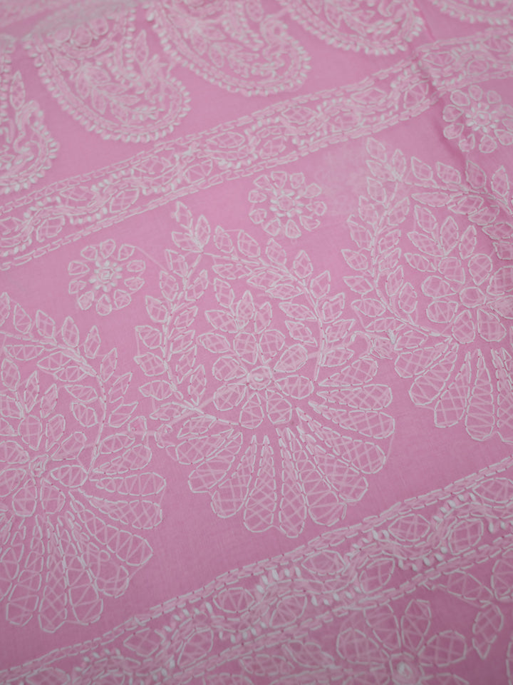 Hand Embroidered Chikankari Cotton Saree PCSAR02 Pink