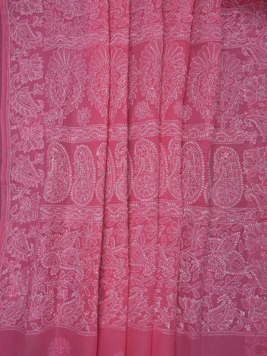 Hand Embroidered Chikankari Cotton Saree PCSAR02 Darkpink
