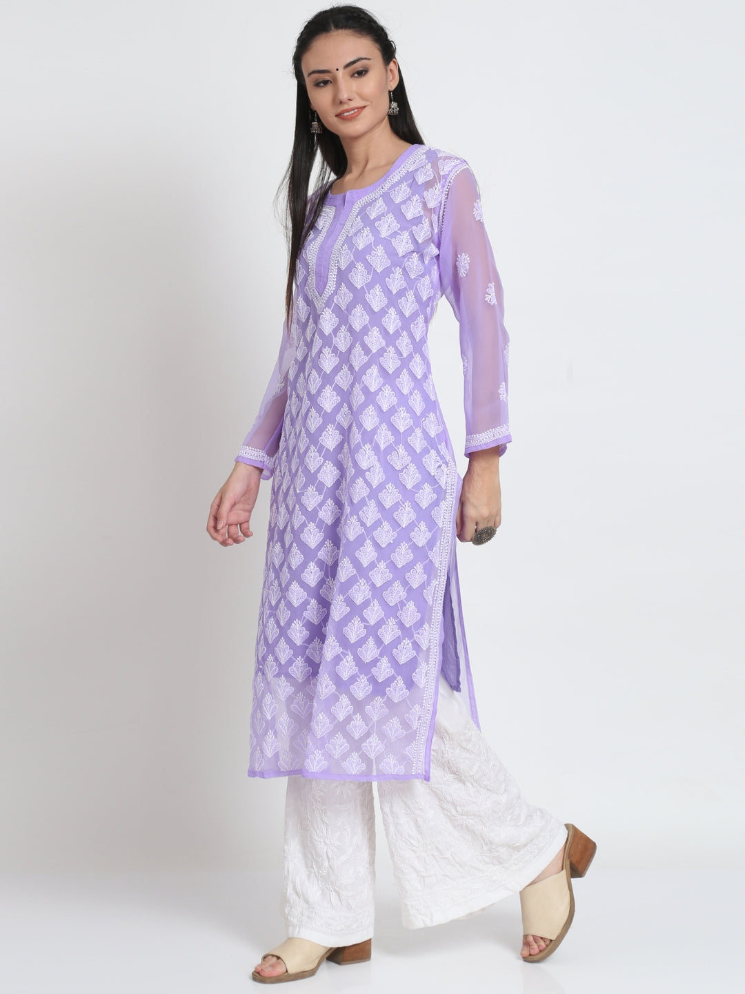 Hand Embroidered Chikankari Georgette Straight Kurta With Matching Slip- PC3484