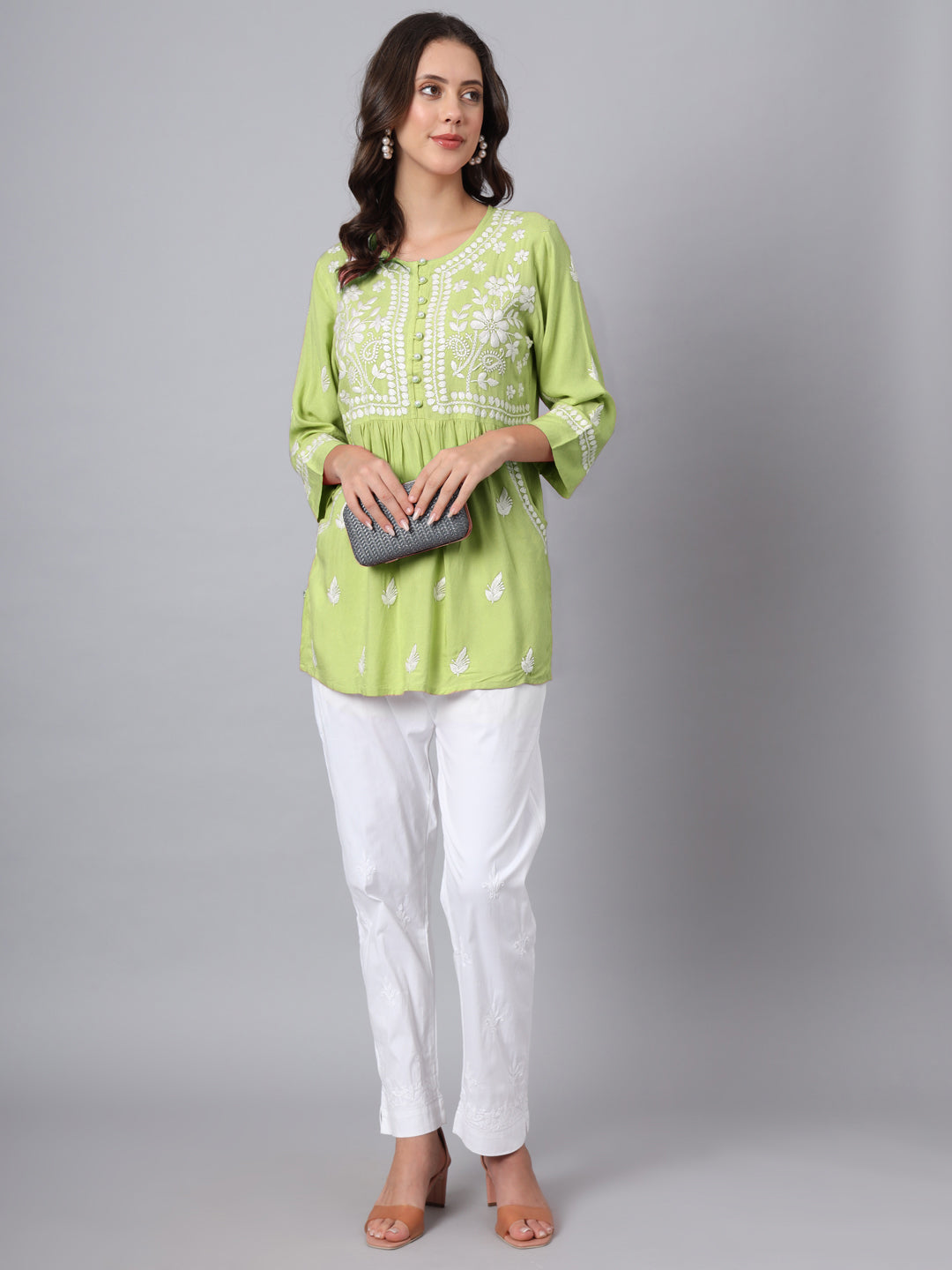 Women Hand Embroidered Rayon Chikankari Kurti PC3696