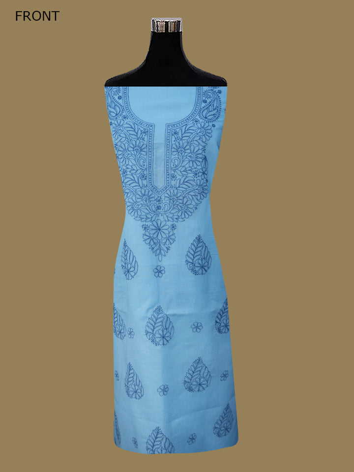 Women Hand Embroidered Cotton Chikankari Dress MaterialPCSCU00406FS-LIGHTBLUE
