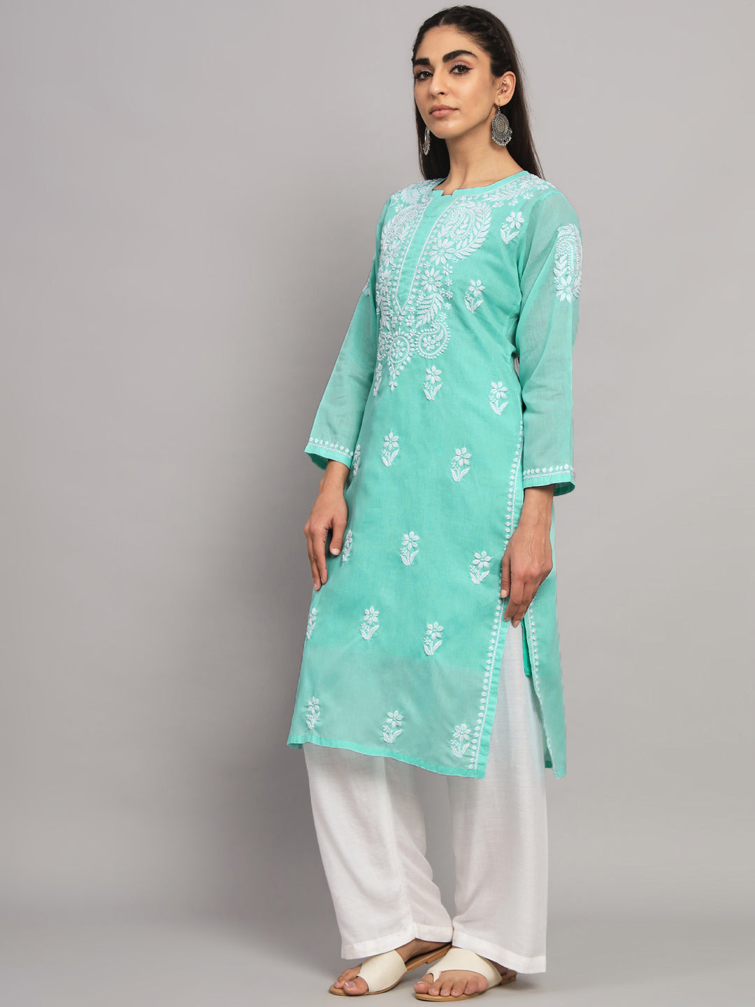 Hand Embroidered Chikankari  Cotton Straight Kurta- PC3561