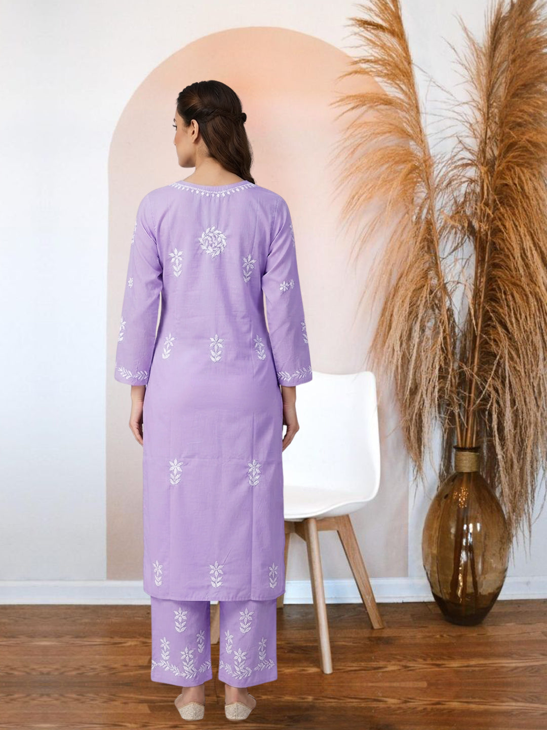 Women Hand Embroidered Chikankari Cotton Kurta Set PC4135KS Mauve